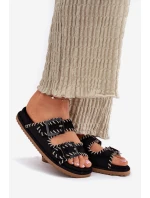 Klapki Damskie Z Klamrami I Ozdobnym Obszyciem Czarne Visley