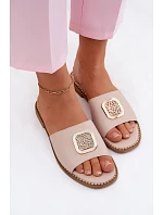 Pantofle z přírodní kůže Ploché podpatky Ozdoba S.Barski KV61-6019 Nude