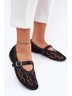Dámske perforované baleríny s remienkom Orphali - čierne
