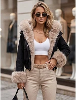 Krátka dámska bunda s odnímateľnou kožušinou, čierna, FashionStreet TY5835 Krátka dámska bunda s odnímateľnou kožušinou, čierna, FashionStreet TY5835