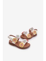 Sandałki Dziecięce Ozdobione Kwiatkami Multikolor Tinette