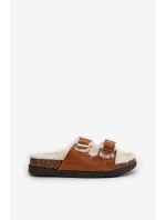 Damskie Kapcie Klapki Z Klamrami I Futerkiem Camel Ezilena