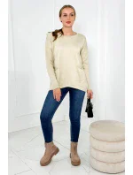Sveter s prednými vreckami béžový Sveter s prednými vreckami béžový