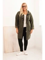 Dámska strihová bunda Plus Size s kapucňou a vreckami khaki Dámska strihová bunda Plus Size s kapucňou a vreckami khaki