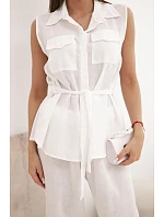 Dámska súprava s uzlíkovou blúzkou a širokými nohavicami ecru Dámska súprava s uzlíkovou blúzkou a širokými nohavicami ecru