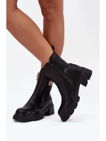 Botki Sztyblety Damskie Ze Złotym Detalem Ocieplane Czarne Serene