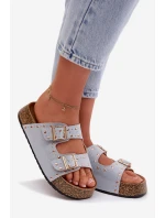 Dámské pantofle se zlatými sponami a knoflíky Modré Tervina