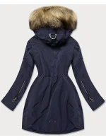 Dámska parka s kožušinovou podšívkou tmavomodrá (m-21506)