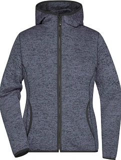Daiber JN 588 Dámska pletená fleecová bunda s kapucňou 02.0588 denim melange/čierna