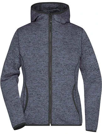 Daiber JN 588 Dámska pletená fleecová bunda s kapucňou 02.0588 denim melange/čierna Daiber JN 588 Dámska pletená fleecová bunda s kapucňou 02.0588 denim melange/čierna
