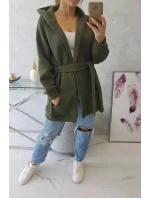 Zateplená bunda s viazaním v páse khaki farby Zateplená bunda s viazaním v páse khaki farby