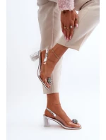 Transparentne Sandały Na Słupku z Ozdobą Srebrne D&A MR38-454