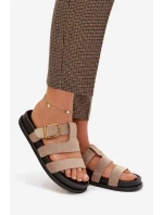 Dámské pantofle s pásky a zlatým přezkou béžové Ulirissa