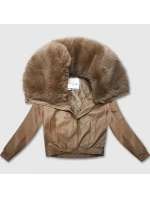 Kožená bunda s veľkým kožušinovým golierom Glakate camel (LU98090#) Kožená bunda s veľkým kožušinovým golierom Glakate camel (LU98090#)