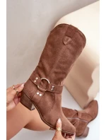 Zazoo 3669 Zamszowe Kozaki Kowbojki Damskie Do Połowy Łydki Brązowe