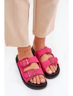 Klapki Damskie Na Platformie Z Klamrami Fuksja Simbes