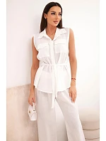 Dámska súprava s uzlíkovou blúzkou a širokými nohavicami ecru Dámska súprava s uzlíkovou blúzkou a širokými nohavicami ecru