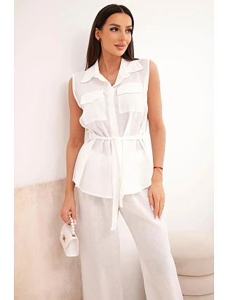 Dámska súprava s uzlíkovou blúzkou a širokými nohavicami ecru Dámska súprava s uzlíkovou blúzkou a širokými nohavicami ecru