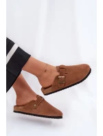 Zamszowe Klapki Chodaki Damskie Z Klamrą Big Star RR274A387 Brązowe