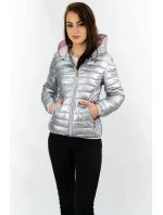 Strieborná prešívaná dámska bunda s kapucňou (B9561)