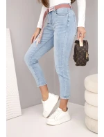 Dámske džínsy s vysokým pásom a opaskom, modré