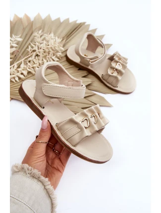 Detské sandále so srdiečkom na suchý zips béžové Havana