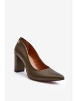 Skórzane Czółenka Na Słupku Laura Messi 2624/227 Ciemnozielone