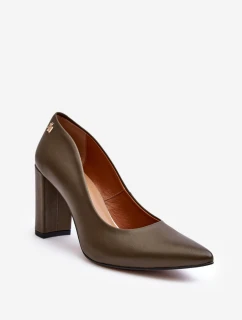 Skórzane Czółenka Na Słupku Laura Messi 2624/227 Ciemnozielone