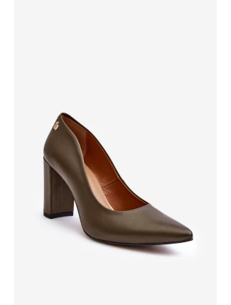 Skórzane Czółenka Na Słupku Laura Messi 2624/227 Ciemnozielone