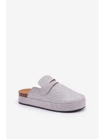 Klapki Damskie Zdobione Cyrkoniami Na Platformie Szare Deorani