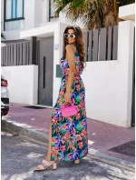 Dlhé viacfarebné dámske šaty s elastickým pásom (8183) Dlhé viacfarebné dámske šaty s elastickým pásom (8183)