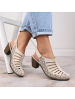 Kožené sandále na podpätku Rieker W RKR49B beige Kožené sandále na podpätku Rieker W RKR49B beige