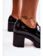 Eleganckie Półbuty Na Słupku Ze Srebrną Ozdobą Czarne Lemar Harmell