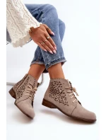 Zazoo 2871 Ażurowe Botki Damskie Sznurowane Beżowe