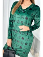 Zamatové šaty s ozdobným vzorom zelená + čierna