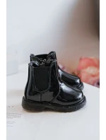 Dziecięce Lakierowane Ocieplane Botki Czarne Porky
