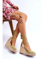 Wiązane Sandały Na Wysokim Koturnie Zielone Lendy