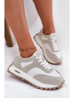 Zamszowe Sneakersy Na Platformie Damskie Big Star RR274896 HI-POLY SYSTEM Biało-Szare