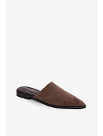 Kožené semišové pantofle Mule dámské ploché D&A JC61-1004 khaki