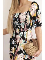 Viskózové šaty s volánovým výstrihom 29477 čierne - Kesi