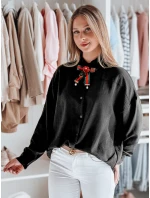 Dámske nadrozmerné dlhé tričko s mašľou LOSANDO black FashionStreet DY0453 Dámske nadrozmerné dlhé tričko s mašľou LOSANDO black FashionStreet DY0453