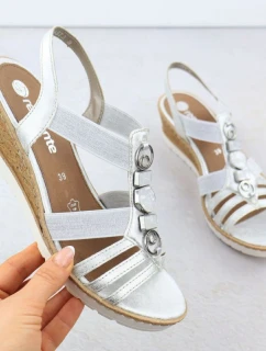 Dámske strieborné sandále na podpätku s elastickými remienkami Remonte R6264-92