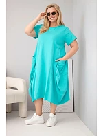Dámske bavlnené šaty Plus Size s vreckami Mint