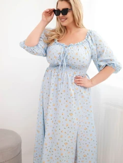 Dámske šaty nadmernej veľkosti s čipkovaným výstrihom a elastickým pásom Blue