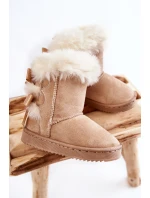 Dziecięce Ocieplane Botki Z Kokardkami Śniegowce Jasnobeżowe Funky