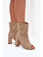 Zamszowe Botki Na Słupku Z Odkrytymi Palcami Zazoo 3830 Beżowe