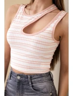 Dámsky prúžkovaný top bez rukávov s výstrihom Powder Pink