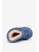 Dziecięce Śniegowce Botki Z Brokatem Niebieskie Sulinne