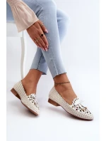 Ażurowe Baleriny Damskie Z Kokardką Białe Nestavia