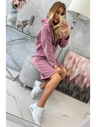Šaty s kapucňou a bočným rázporkom tmavo ružové